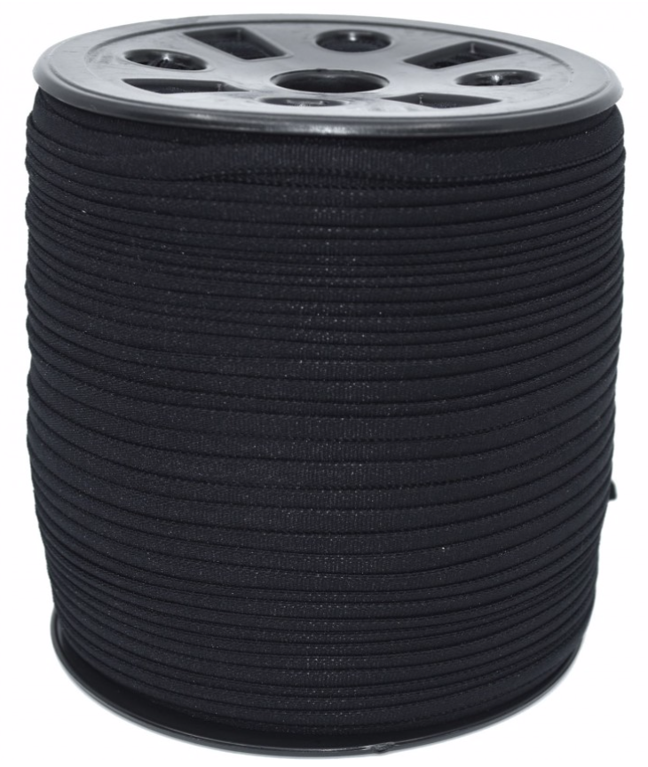 GANEL-NB-BLA, Banded Stretch Elastic, Black- 1/6" x 100yds