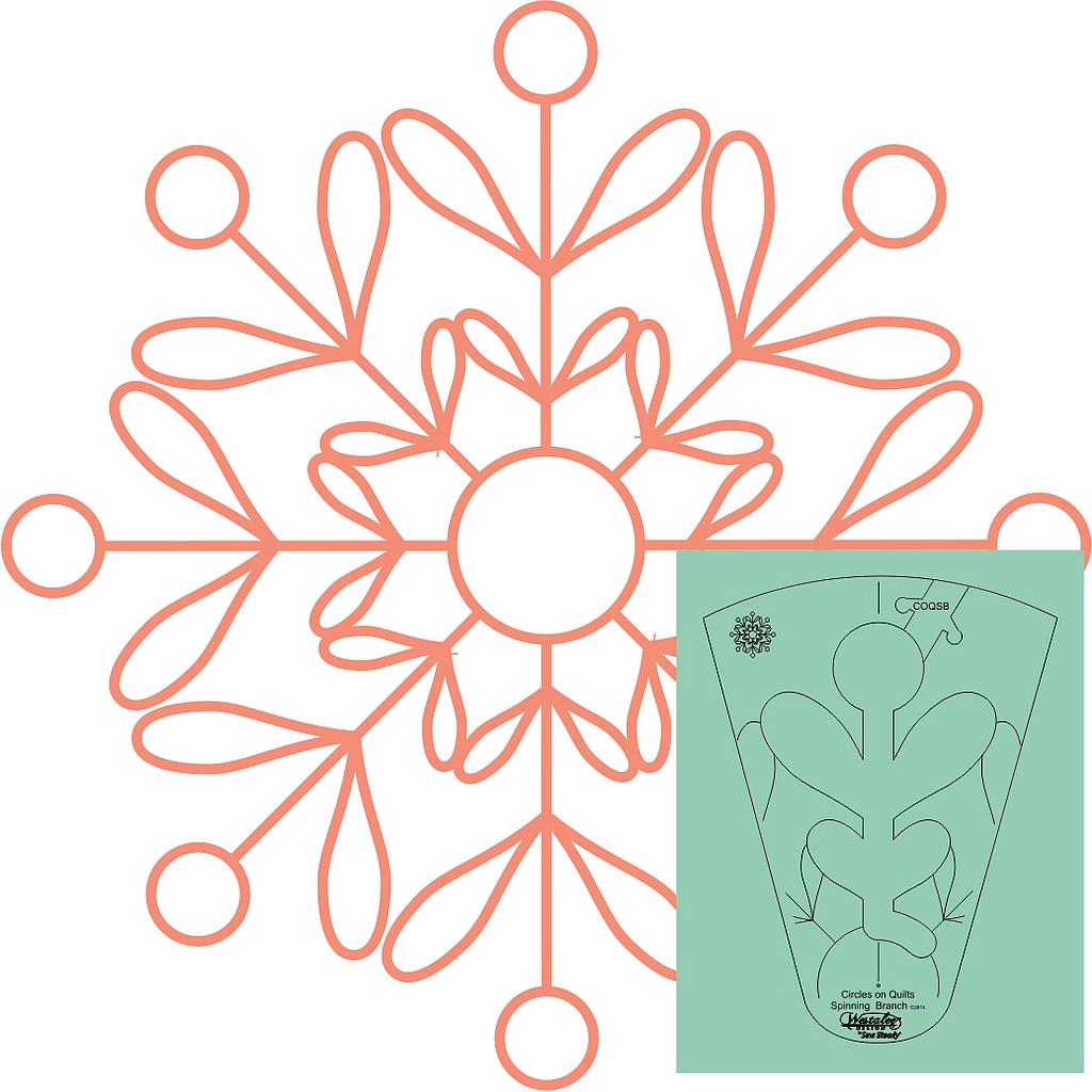 WT-COQSB-LS, Westalee Design Circles on Quilts Spinning Branch Template gives you an 11-1/2″ wreath with 8 rotations, Low Shank