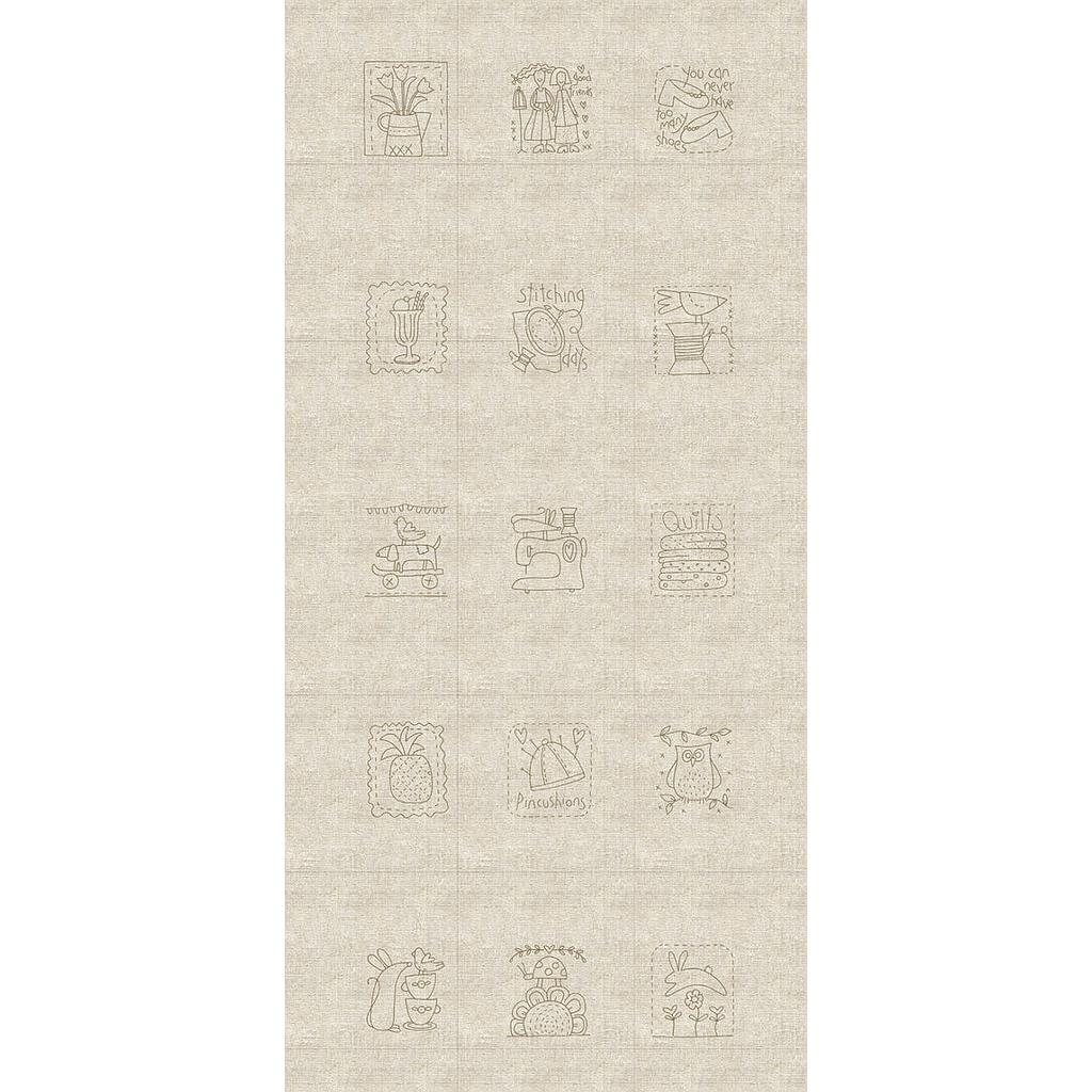 DV3286PANEL, DV3286PANEL, Heartstrings Linen Panel (30 cm x 140 cm) 30 Stitcheries