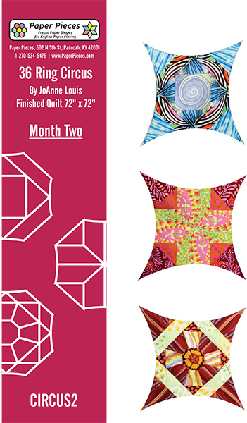 CIRCUS-M2, 36 Ring Circus Quilt Along Month #2 by JoAnne Louis. Contains Blocks #4-6.