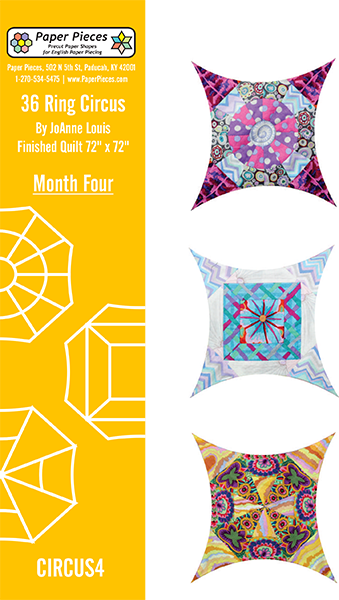 CIRCUS-M4, 36 Ring Circus Quilt Along Month #4 by JoAnne Louis. Contains Blocks #10-12.