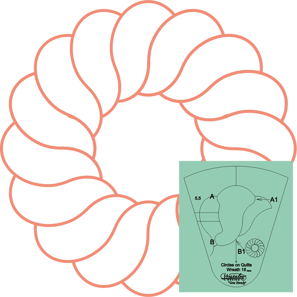 WT-COQW18-LS, Circles on Quilts WREATH #18 TEMPLATE, Low Shank