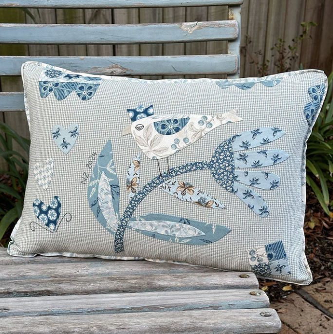 TBH-, The Twitcher Applique Cushion Pattern by the Birdhouse, Finished size is 18" x12"