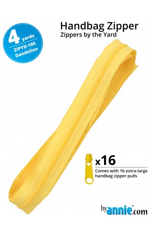 ZIPYD-195-DANDELION, Zippers Dandelion, 4 yards (3,6 meter) 16 extra large zipper pulls ByAnnie