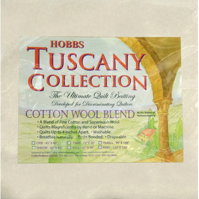HOBTCW45, Crib, TUSCANY COTTON-WOOL Blend Batting, 45"x 60" 