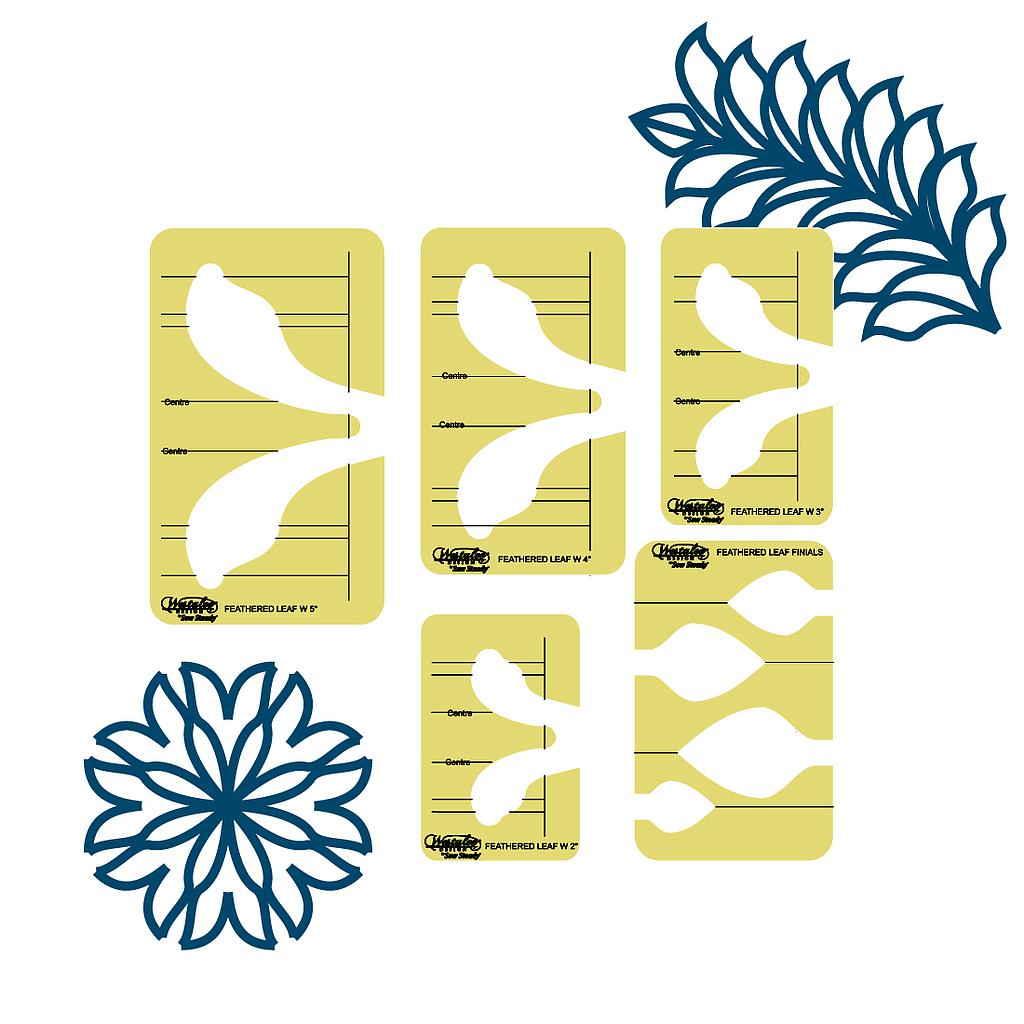 WT-FLS-LS, Westalee Design 5pc Feathered Leaf Template Set, Low Shank