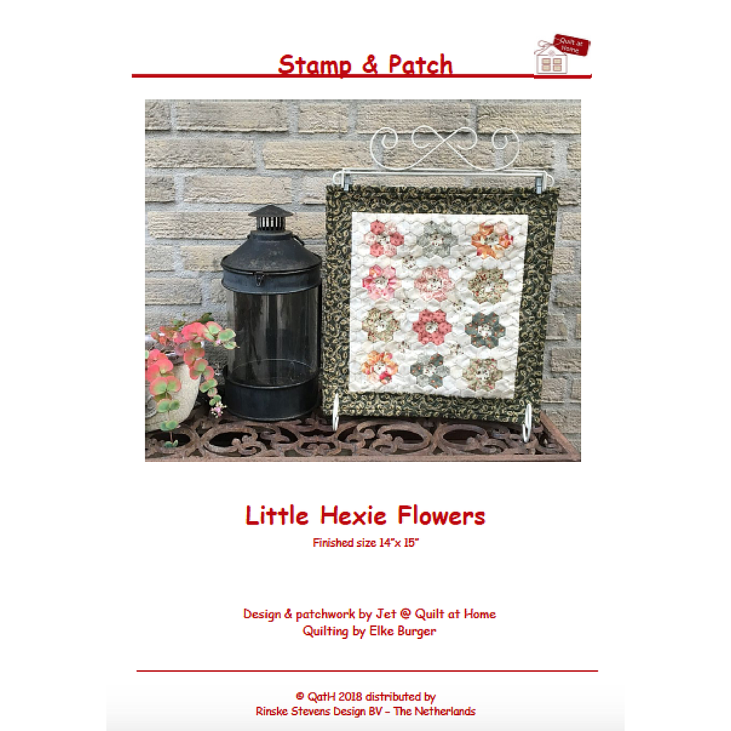 Pattern, Little Hexie Flowers by Jet finished size 14" x 15"