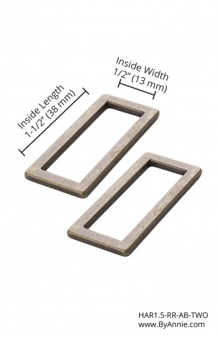 	HAR1.5-RR-AB-TWO, 1-1/2" Antique brass - Rectangle Ring, Flat, Set of Two ByAnnie
